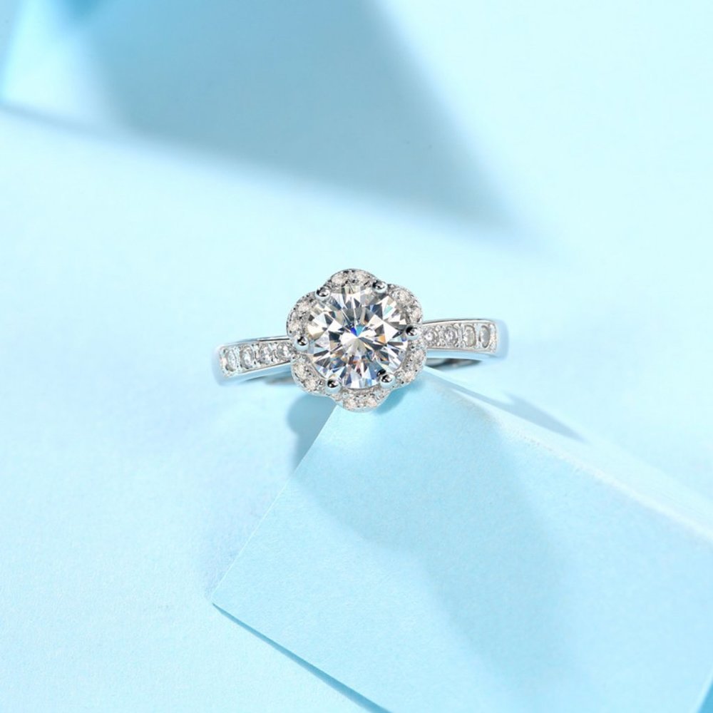 Certified 3ct. t.w. Diamond Moissanite Flower Engagement Ring NEW - Picture 4 of 9